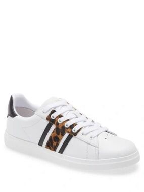 Tory Burch Howell T Saddle Court Sneakers White Barbados Leopard